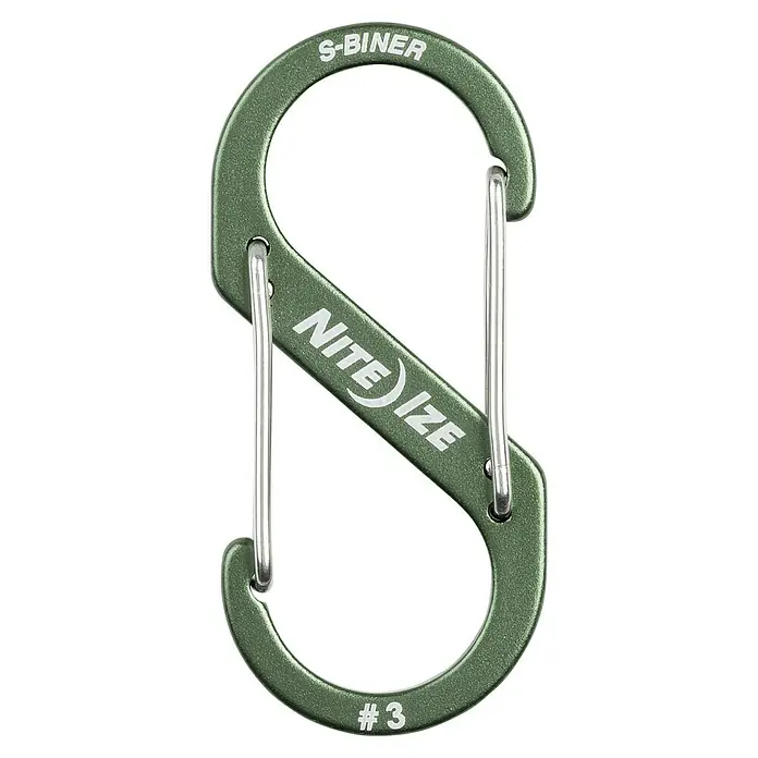 Doppelkarabiner S-Biner - Olivgrün - Grüner Nite Ize S-Biner Karabiner in S-Form mit zwei Edelstahl-Drahttoren. Ideal zur Organisation und Verbindung von Gegenständen.