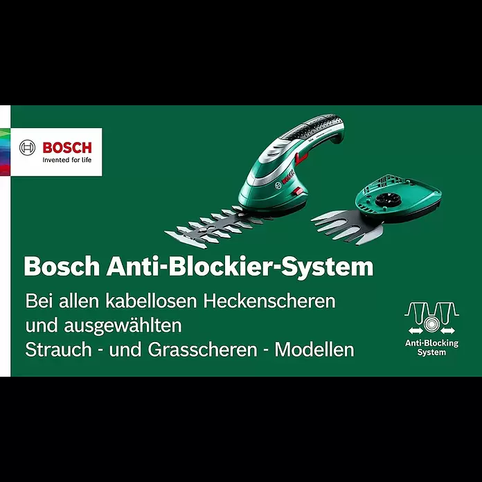 Bosch Akku-Gras- & Strauchschere Isio - 3,6 V, Li-Ionen, 1,5 Ah, 1 Akku, Schwertbreite: 8 cm, Akkulaufzeit: 50 min - Bosch ISIO Gras- & Strauchscheren-Set - Anti-Blocking Technology