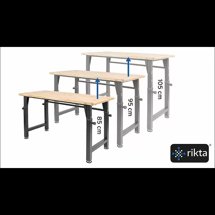 Rikta Werkbank Höhenverstellbar - L x B: 60 x 135 cm, Arbeitshöhe: 105 cm, Belastbarkeit: 200 kg - rikta höhenverstellbare Werkbank (Anwendung)