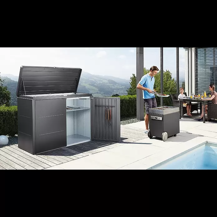 Biohort HighBoard Garten-Aufbewahrungsbox HighBoard 200 - L x B x H: 2 x 0,84 x 1,27 m, Silber Metallic, Stahl - Gartenbox HighBoard von Biohort