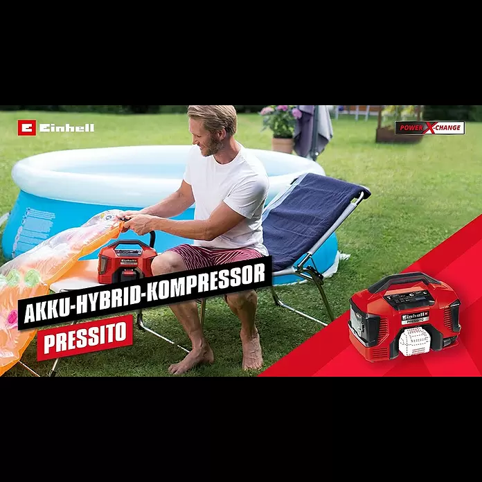 Einhell Power X-Change 18V Hybrid-Kompressor Pressito - Max. Druck: 11 bar, 18 V, Ohne Akku - Pressito - Der 6in1-Hybrid-Kompressor