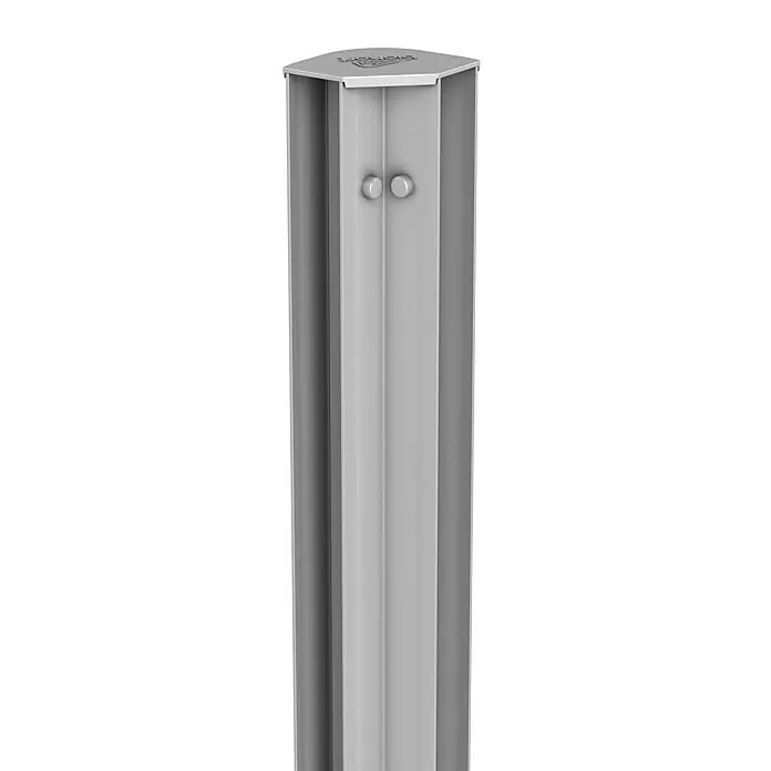 Biohort DaVinci Eckprofil Mini - Silber Metallic, Stahl - Hellgrauer sechseckiger Metallpfosten mit geprägter Kappe und zwei sichtbaren Noppen.