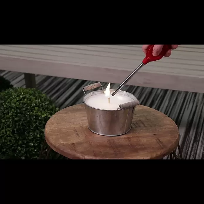 Outdoor-Kerze in ZinkschaleØ x H: 15 x 8,5 cm, Weiß - PD DV Zinkschale Holzgriff Outdoor Weiss