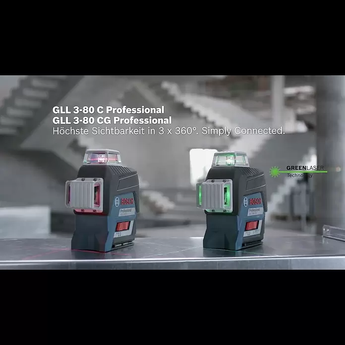Bosch Professional Linienlaser GLL 3-80C - Max. Arbeitsbereich: 30 m, 5 -tlg. - Sichtbarkeit auf neuem Niveau in 3 x 360° - der neue Linienlaser Bosch GLL 3-80 C/CG Professional