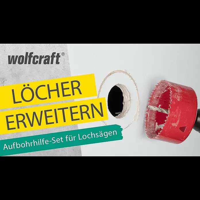 Wolfcraft Aufbohrhilfe-Set - 7 -tlg., Passend für: Lochsägen ab Ø 60 mm - Aufbohrhilfe: Vorhandene Lochbohrungen erweitern | wolfcraft