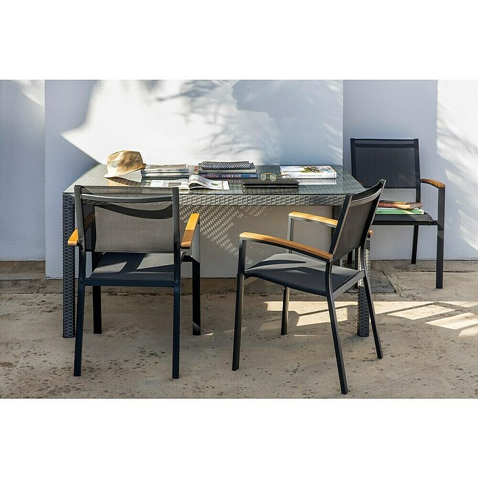 Silla de jardín Ariadna (Antracita / Marrón natural, Eucalipto, Apilable) | BAUHAUS