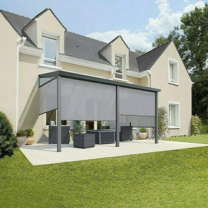 Terrassenüberdachung Gartenzimmer (L x T: 400 x 304,5 cm, Polycarbonat, Anthrazitgrau, Opal)