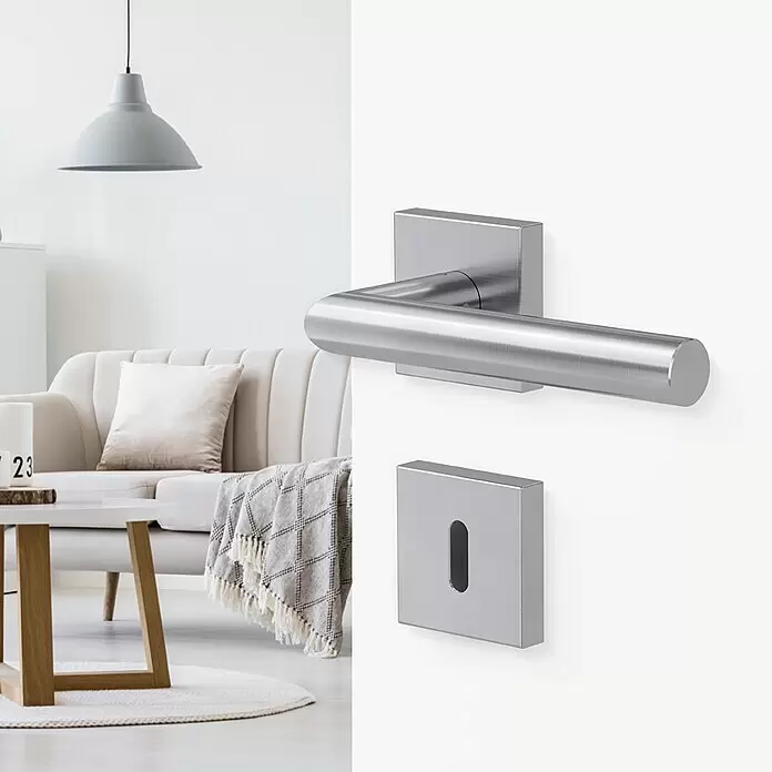 Diamond Doors Modern Drückergarnitur Quattro L-Form - Edelstahl, L-Form, Stärke Tür: 38 mm - 45 mm, Buntbart - Stimmungsaufnahme