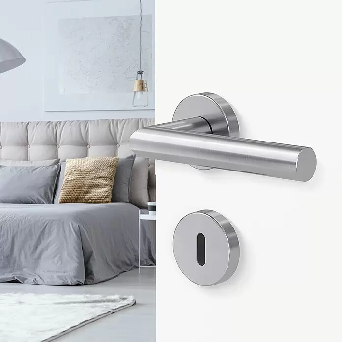 Diamond Doors Modern Drückergarnitur L-Form Premium - Stärke Tür: 40 mm - 45 mm, Edelstahl, L-Form, Buntbart - Stimmungsaufnahme