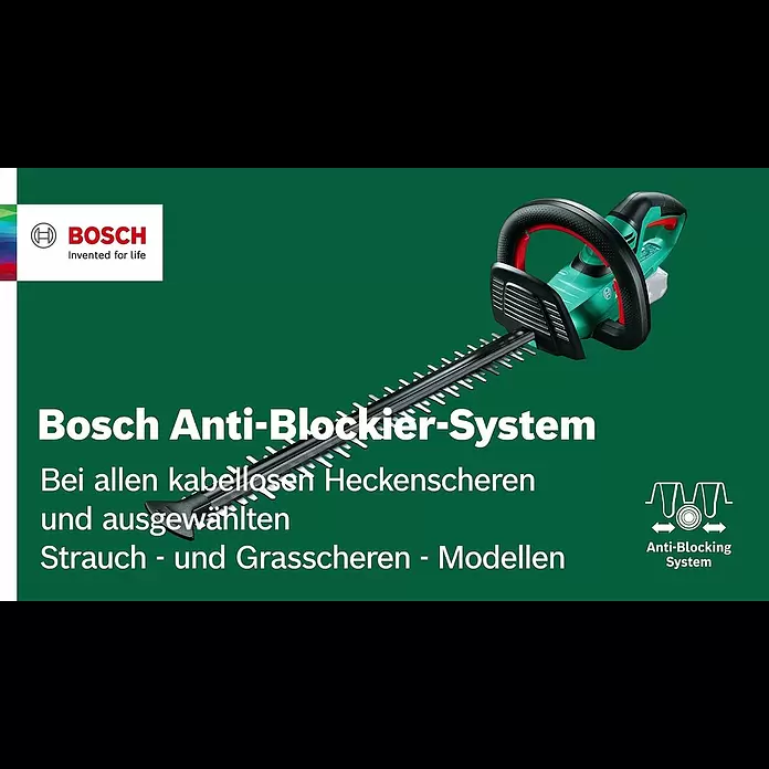 Bosch Power for All 18V Akku-Heckenschere UniversalHedgeCut 18V-55 - 18 V, Li-Ionen, Ohne Akku, Schnittlänge: 50 cm - Bosch 18 V Power for All Akku-Heckenschere AHS 53-20 LI - Anti-Blocking Technology
