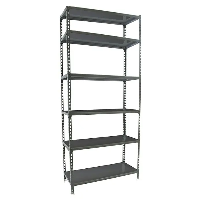 Simonrack Simonclick Metallregal Simonclick Super Plus - H x B x T: 250 x 110 x 40 cm, Traglast pro Boden: 200 kg, Anzahl Böden: 6 Stk., Stecken, Anthrazit/Anthrazit - Das Bild zeigt ein graues, freistehendes Regal mit sechs Regalböden, das für Lagerzwecke konzipiert wurde. Seine robuste Bauweise bietet viel Stauraum.