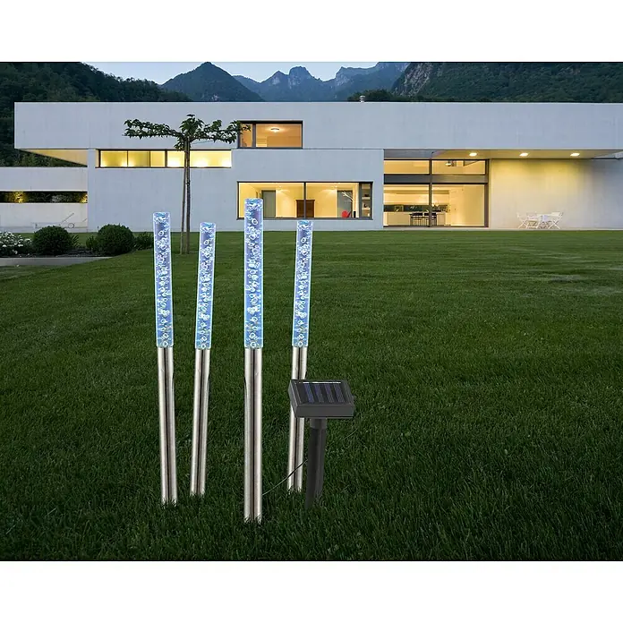 Globo Solarleuchten-Set Luftblasen - 0,28 W, Silber, Schwarz, IP44 - Solarbetriebene Gartenleuchten mit Bubble-Effekt. Diese stilvollen Lampen sind perfekt für die Dekoration von Gärten und Wegen und schaffen eine tolle Atmosphäre.