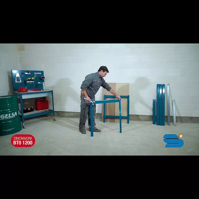 Simonrack Simonwork Werkbank BT0 900 - L x B: 61 x 91 cm, Arbeitshöhe: 84,2 cm, Belastbarkeit: 600 kg, Blau/Holz - Vídeo de montaje del banco de trabajo SIMONWORK BT0, Simonrack
