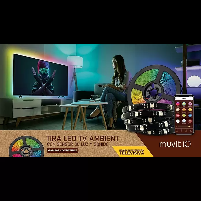 Muvit iO Tira LED inteligente USB WiFi TV - Largo: 3 m, RGB, 5 W, 5 V - Tira LED