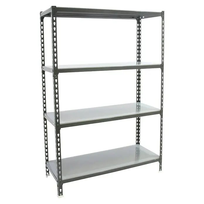 Simonrack Simonclick Metallregal Simonclick Plus - H x B x T: 150 x 100 x 30 cm, Traglast pro Boden: 180 kg, Anzahl Böden: 4 Stk., Stecken, Anthrazitgrau - Ein graues Metallregal mit vier Regalböden vor einem dunklen Hintergrund, ideal für Lagerung und Organisation.