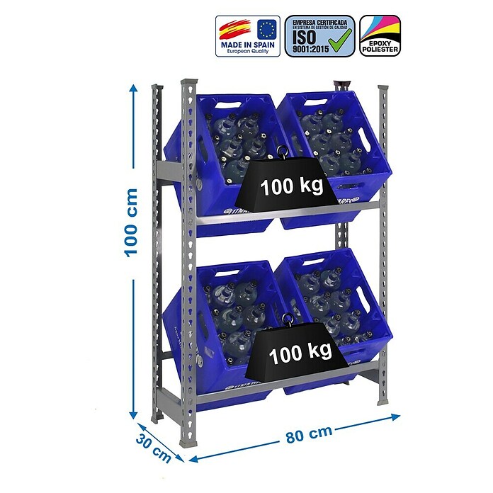 Simonrack Estantería para cajas de bebidas (L x An x Al: 30 x 80 x 100 cm, Capacidad de carga: 100 kg/balda, Apto para: 4 Cajas)
