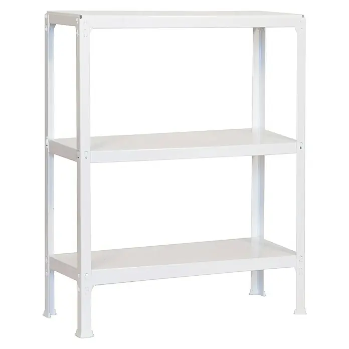 Simonrack Simonhome Metallregal Click Metall Mini - H x B x T: 90 x 80 x 30 cm, Traglast pro Boden: 150 kg, Anzahl Böden: 3 Stk., Stecken, Weiß/Weiß - Ein weißes Regal mit drei Regalböden für Lagerung und Organisation in verschiedenen Umgebungen.