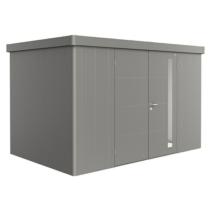 Biohort Neo Gerätehaus 2D (Außenbreite inkl. Dachüberstand: 348 cm, Außentiefe inkl. Dachüberstand: 236 cm, Stahl, Quarzgrau-Metallic, Doppeltür) | BAUHAUS