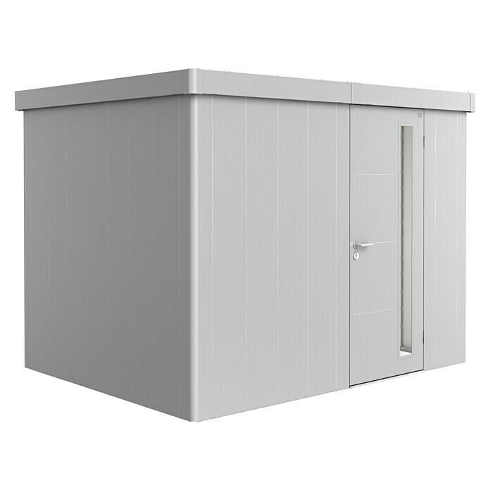 Biohort Neo Gerätehaus 2C (Außenbreite inkl. Dachüberstand: 292 cm, Außentiefe inkl. Dachüberstand: 236 cm, Stahl, Silber-Metallic, Einzeltür) | BAUHAUS