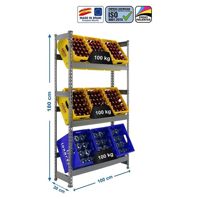 Simonrack Metall-Getränkekistenregal (L x B x H: 30 x 100 x 180 cm, Traglast: 100 kg/Boden, Geeignet für: 9 Kisten)