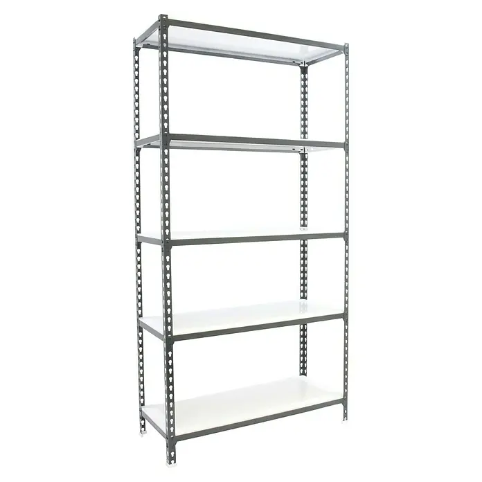 Simonrack Simonclick Metallregal Simonclick Super Plus - H x B x T: 200 x 110 x 30 cm, Traglast pro Boden: 200 kg, Anzahl Böden: 5 Stk., Stecken, Anthrazit/Weiß - Regal mit fünf Ablagen und grauem Metallrahmen für Lagerung.