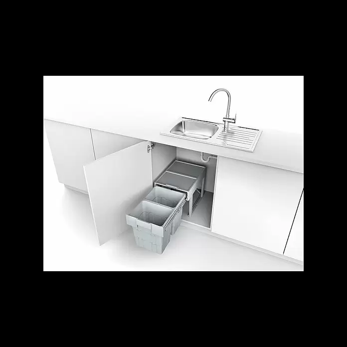 essensa Einbaumülleimer Easywaste - 32 l, Kunststoff, Grau, 2 x 16 l Fassungsvermögen - Montage des Abfalltrennsystems easywaste