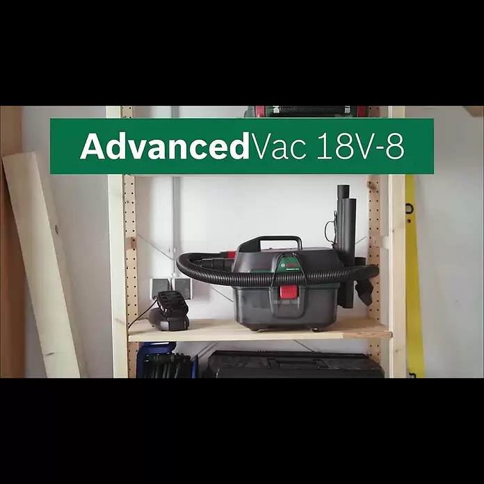 Bosch Power for All 18V Akku-Nass-Trockensauger AdvancedVac 18V-8 - 18 V, Ohne Akku, Behältervolumen: 8 l - Bosch AdvancedVac 18V-8 – Der vielseitige Akku-Sauger mit hoher Saugleistung