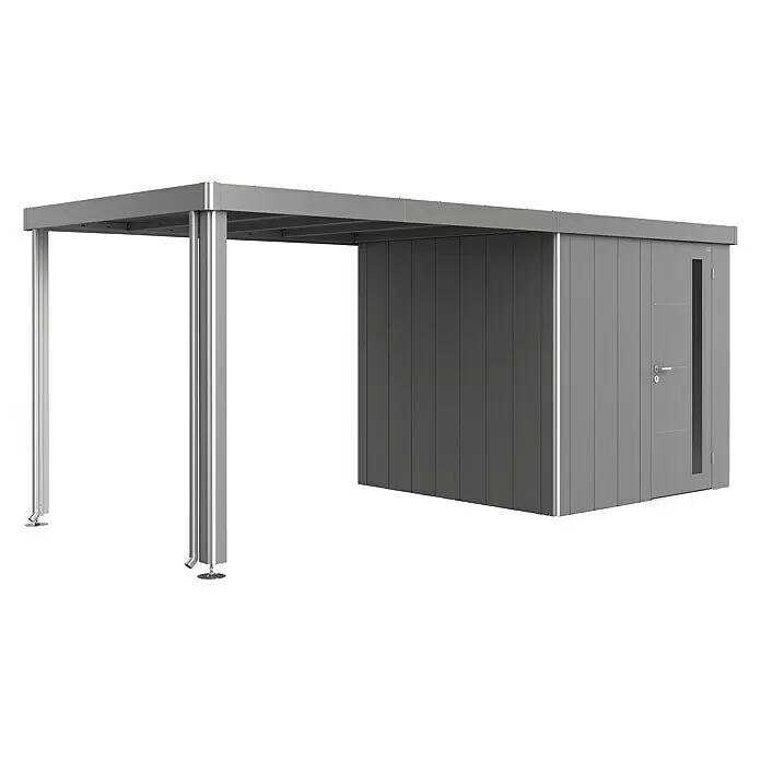 Biohort Neo Seitendach - Passend für: Biohort Gerätehaus NEO, Quarzgrau Metallic, 300 x 235 cm - Diagonale Ansicht