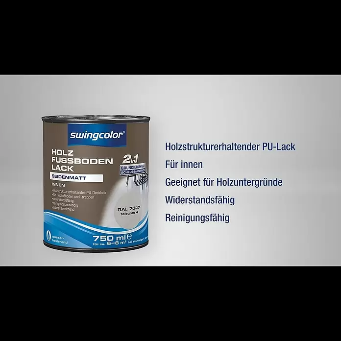 swingcolor 2in1 Fußbodenlack RAL 7016 - Anthrazitgrau, Seidenmatt, 2,5 l, Wasserbasiert - Der Holzfußbodenlack von swingcolor | BAUHAUS