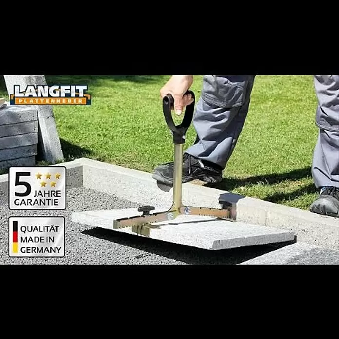 Langfit Plattenheber MS-PH2062L - Geeignet für: Terrassenplatten, Plattengröße: 30 - 62 cm - LANGFIT Plattenheber mit extra langem Griff - Rückenschonend - Auch für Pflanzringe geeignet