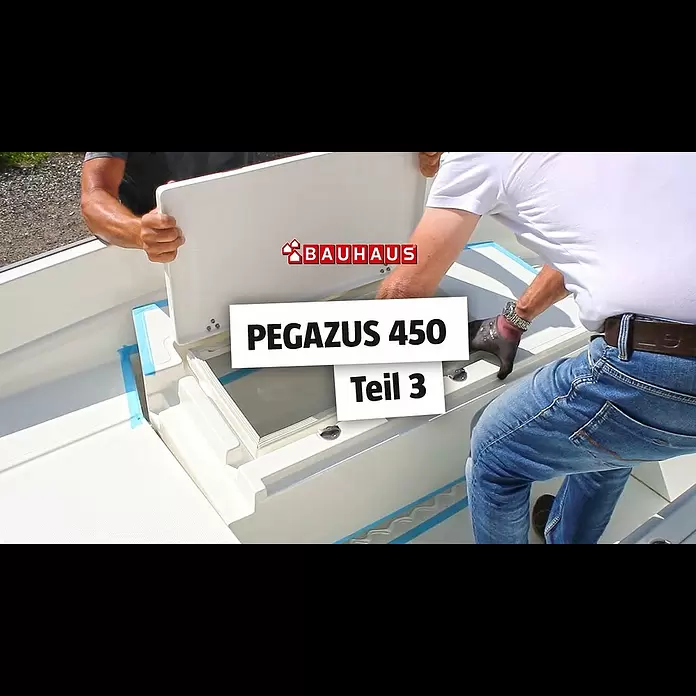 PEGAZUS GFK-Boot 450 Ready to Go 1511 kW, Geeignet für: Max. 5 Personen, CE-Klasse C - Montage: Backskisten, Badeleiter & Ankerrolle ⚓ BAUHAUS Nautic (Teil 3)