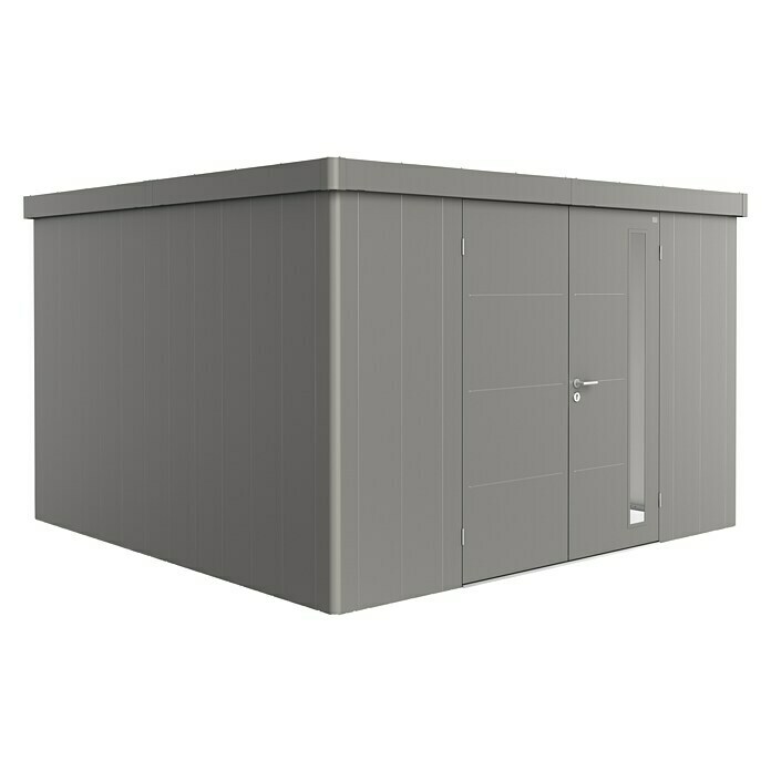 Biohort Neo Gerätehaus 4D (Außenbreite inkl. Dachüberstand: 348 cm, Außentiefe inkl. Dachüberstand: 348 cm, Stahl, Quarzgrau-Metallic, Doppeltür) | BAUHAUS