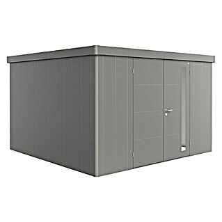 Biohort Neo Gerätehaus 4D (Außenbreite inkl. Dachüberstand: 348 cm, Außentiefe inkl. Dachüberstand: 348 cm, Stahl, Quarzgrau-Metallic, Doppeltür)