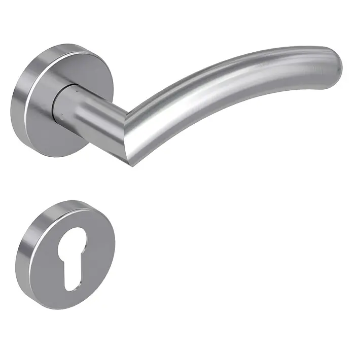 Diamond Doors Modern Drückergarnitur Swing - Edelstahl, L-Form, Stärke Tür: 40 mm - 45 mm, Profilzylinder - Türgriff aus Edelstahl mit Rosette und Schlüsselloch. Modernes Design für Innentüren. Hochwertige Verarbeitung.