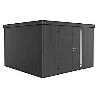 Biohort Neo Gerätehaus 4D (Außenbreite inkl. Dachüberstand: 348 cm, Außentiefe inkl. Dachüberstand: 348 cm, Stahl, Dunkelgrau-Metallic, Doppeltür)