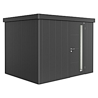 Biohort Neo Gerätehaus 2C (Außenbreite inkl. Dachüberstand: 292 cm, Außentiefe inkl. Dachüberstand: 236 cm, Stahl, Dunkelgrau-Metallic, Einzeltür)