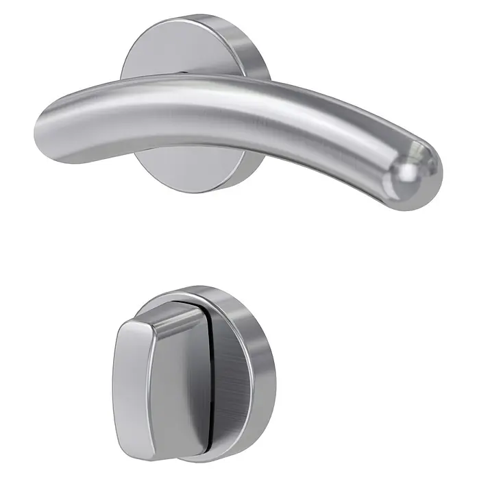 Diamond Doors Modern Drückergarnitur WC Swing - Edelstahl, L-Form, Stärke Tür: 40 mm - 45 mm, Schlitzkopf/Olive - Türbeschlag aus gebürstetem Edelstahl mit abgerundetem Griff und Drehknopf für moderne Türen.