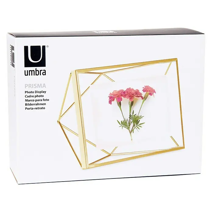 Umbra Bilderrahmen Prisma - 10 x 15 cm, Messing, Glas - Fotodisplay Prisma von Umbra: ein stilvoller Bilderrahmen, der Fotos und getrocknete Blumen schön präsentiert.