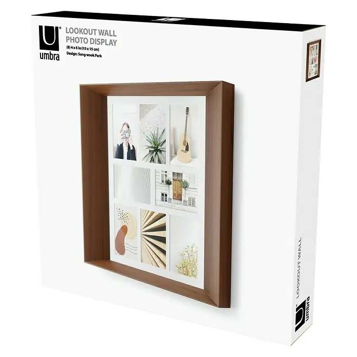 Umbra Collagerahmen Lookout - Anzahl Fotoplatzhalter: 8 Stk., Dunkelbraun, Holz - Ein Umbra Lookout Wand-Fotorahmen für 8 Fotos (10x15 cm) im modernen Design. Perfekt, um Erinnerungen stilvoll zu präsentieren.