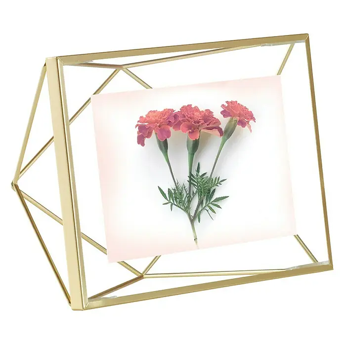 Umbra Bilderrahmen Prisma - 10 x 15 cm, Messing, Glas - Stilvoller goldener Fotorahmen mit einem zarten Blumendruck, ideal für die Präsentation Ihrer Lieblingsmomente.
