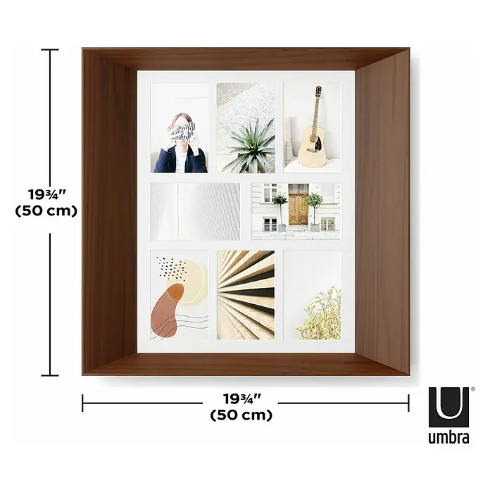 Umbra Collagerahmen Lookout - Anzahl Fotoplatzhalter: 8 Stk., Dunkelbraun, Holz - Ein brauner Umbra-Fotorahmen für mehrere Fotos, perfekt, um Erinnerungen stilvoll festzuhalten und an der Wand zu präsentieren.