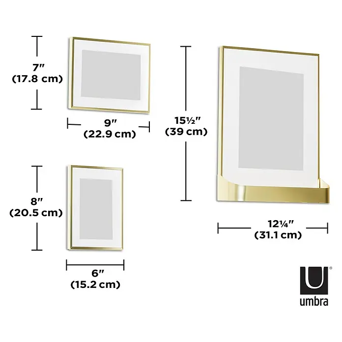 Umbra Bilderrahmen-Set Matinee - 5 -tlg., Gold, Glas - Die Umbra Gallerie Wanddeko-Set besteht aus drei goldenen Rahmen in verschiedenen Größen für die Wand.