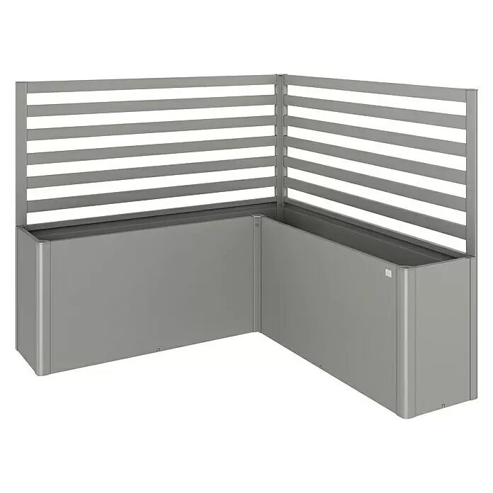 Biohort Sichtschutz-Rankgitter L - 201 x 91 cm, Quarzgrau Metallic, Passend für: Biohort Hochbeet & Hochbeet Belverde - Grauer, L-förmiger Pflanzkübel aus Metall mit integriertem Lamellen-Sichtschutz.