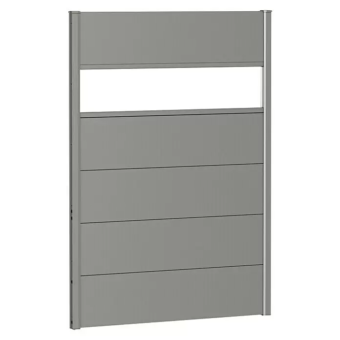Biohort Sichtschutzelement - B x H: 100 x 135 cm, Stahl, Quarzgrau Metallic, Mit Lichtausschnitt - Grauer modularer Sichtschutz mit horizontalen Lamellen und transparentem Oberteil.