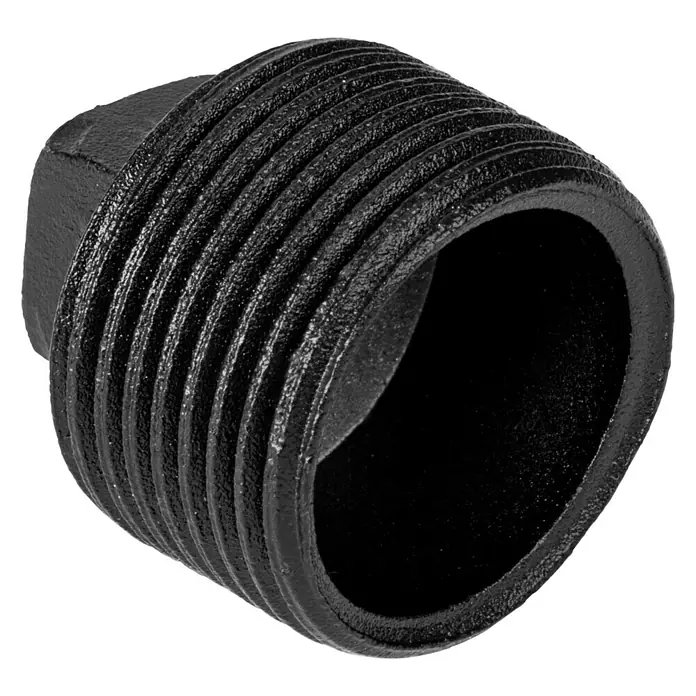 Walteco Rusticline Verschraubung Tube - Stahl, Schwarz, 2 Stk. - Nahaufnahme eines schwarzen Gewindefittings, das für Sanitär- und Rohrleitungsanwendungen verwendet wird. Es hat eine sechseckige Form und ist aus Metall gefertigt.