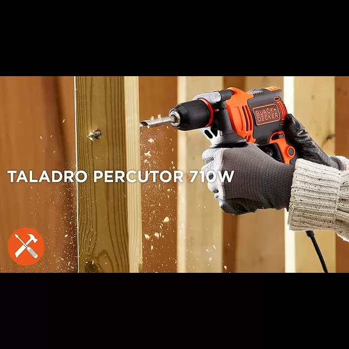 Black+Decker Taladro percutor BEH710K - 710 W, 2.800 r.p.m., Número máx. de impactos: 47.600 /min - Taladro Percutor 710W I BLACK+DECKER