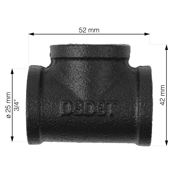 Walteco Rusticline T-Stück TubeStahl, Schwarz Sketch
