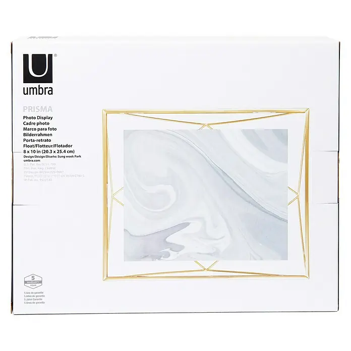 Umbra Bilderrahmen Prisma - 20 x 25 cm, Messing, Glas - Prisma Fotorahmen für ein 20,3 x 25,4 cm Foto, schwebendes Design mit goldenen Akzenten, ideal für moderne Dekoration.