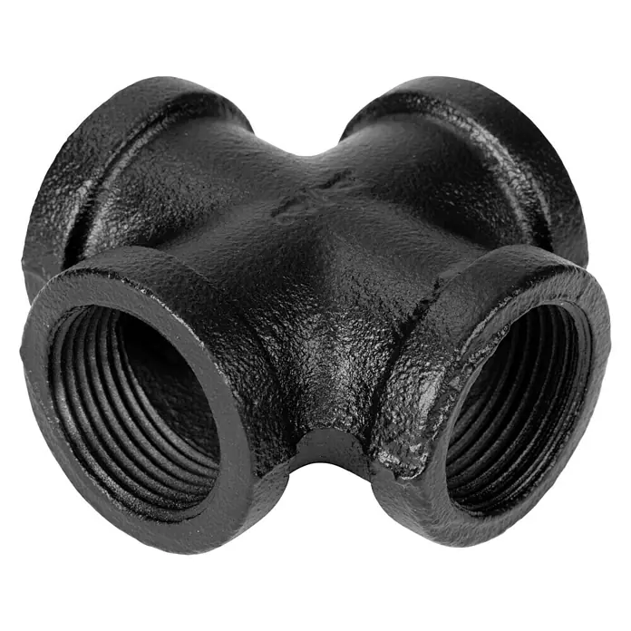 Walteco Rusticline Kreuzstück Tube - Stahl, Schwarz - Schwarzes Kreuzstück-Rohrverbindungsstück aus Gusseisen für Rohrleitungsinstallationen mit Innengewinde.