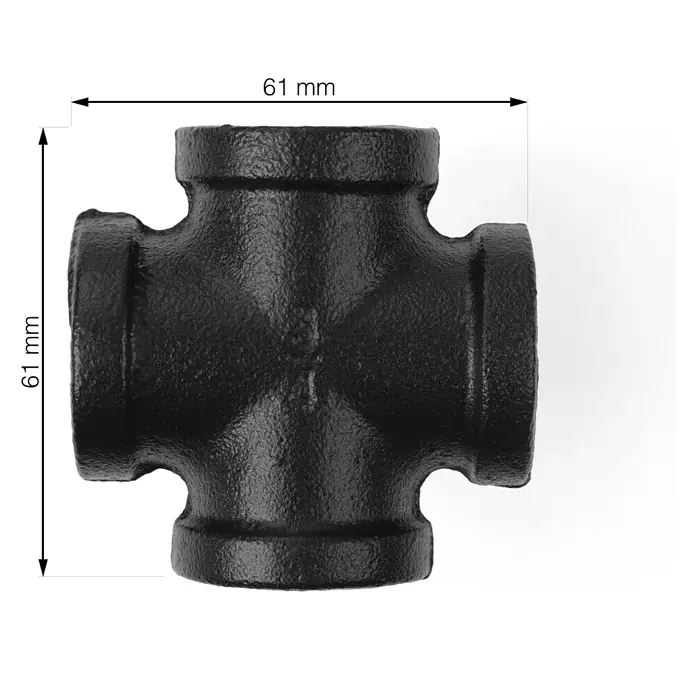 Walteco Rusticline Kreuzstück Tube - Stahl, Schwarz - Schwarzes Kreuzstück aus Gusseisen mit den Maßen 61 mm x 61 mm für industrielle Rohrleitungsanwendungen.